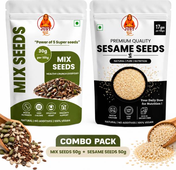 JUST SUDH Mix Seeds & Sesame Seeds Combo – 50g Each (2 × 50g) Mixed Seeds, Sesame Seeds