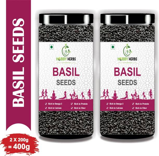 Hobby Herbs Basil Seeds 400g ( 200g x 2 ) | Healthy Seeds for weight loss | Raw Basil Seeds| Basil Seeds
