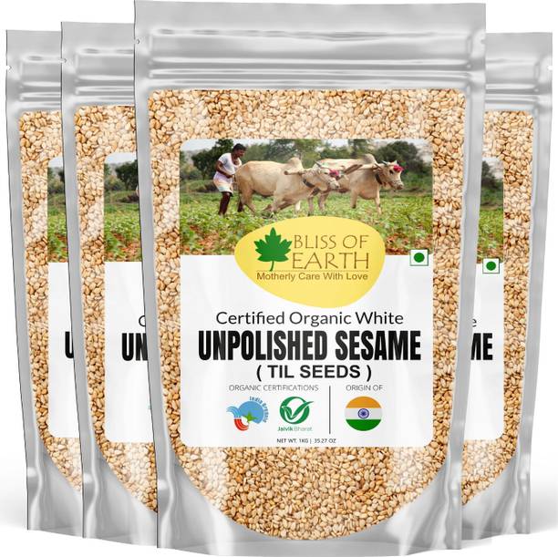 Bliss of Earth USDA Organic Unpolished White Sesame Seeds 4x1kg For Eating, Raw Food Pack Of 4 Sesame Seeds