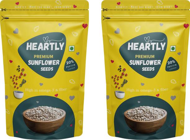 Heartly Premium Sunflower Seeds | 20% Protein | Omega-3 & Fiber Rich Healthy Sunflower Seeds
