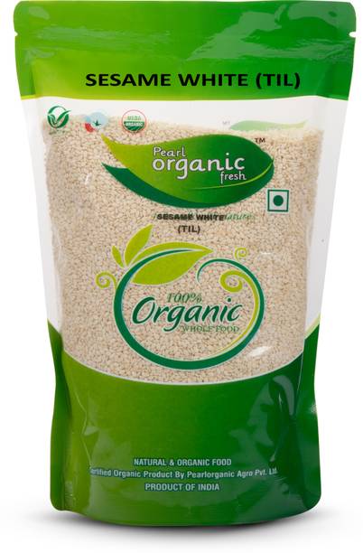 Pearl Organic Fresh Sesame Safed til Pure Organic Clean & Unpolished Rich in Protein,Calcium & Iron Sesame Seeds