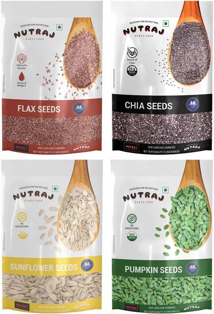 Nutraj Combo Pack (Pumpkin, Chia, Flax, Sunflower) Seeds Brown Flax Seeds, Chia Seeds, Pumpkin Seeds, Sunflower Seeds
