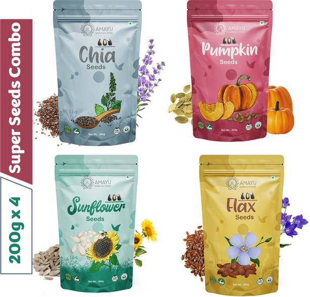 AMAYU Raw Chia, Pumpkin, Sunflower, Flax Seeds for Hair, Eating,