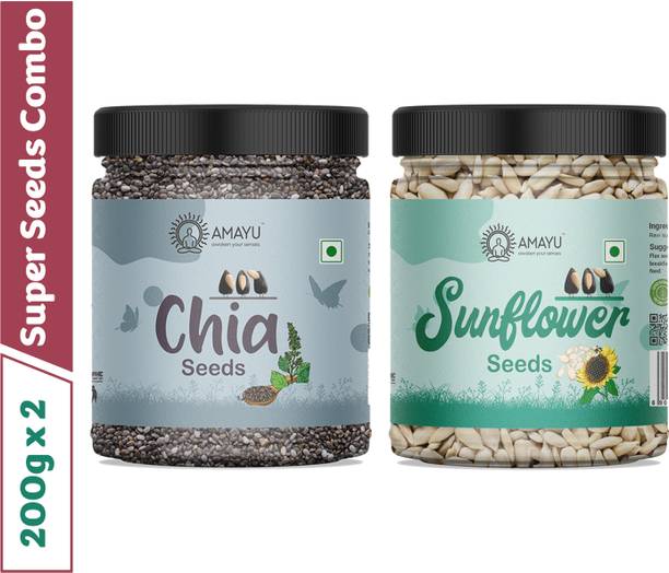 AMAYU Raw Organic Chia Seeds Weight Loss 200g | Sunflower Seeds for Eating 200g Combo Chia Seeds, Sunflower Seeds