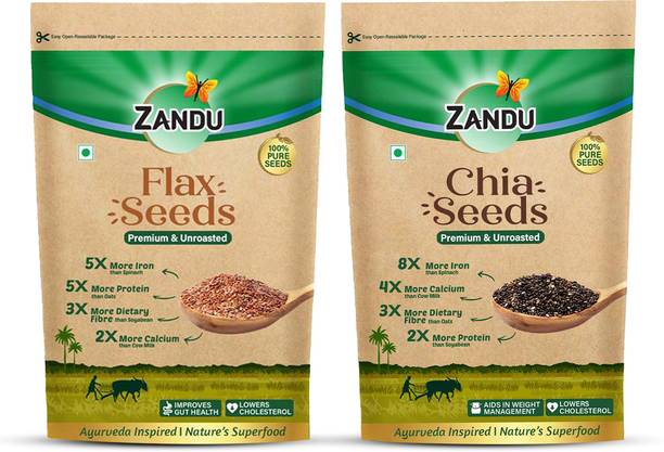 Zandu Chia & Flax Seeds 200g Each| Rich in Protein & Fibre | Premium Seeds Mixed Seeds