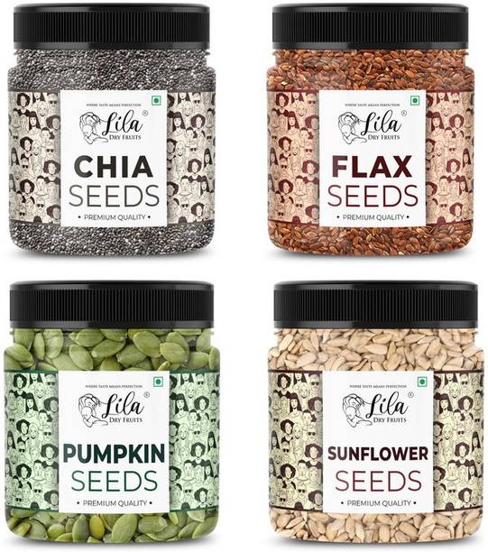 lila dry fruits 4 Superseed Combo(Chia/Pumpkin/Sunflower/Flax) 50gms each(200g total)Jar Pack Pumpkin Seeds, Sunflower Seeds, Brown Flax Seeds, Chia Seeds