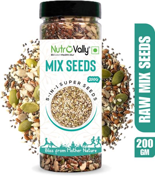 NutroVally Raw Mix Seeds for Immunity Booster Chia Seeds, Flax Seeds, Pumpkin Seed, Sunflower Seeds and Watermalon Seeds Chia Seeds, Brown Flax Seeds, Pumpkin Seeds, Sunflower Seeds, Watermelon Seeds