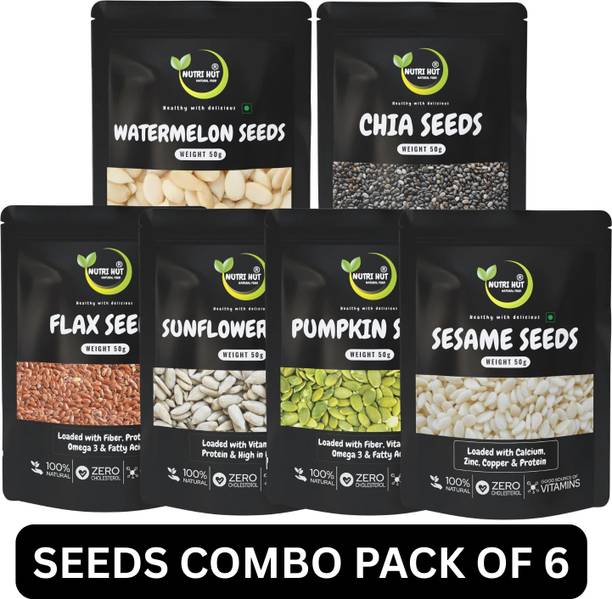 Nutri Hut Super Seeds Combo Pack of 6 Chia Seeds, Pumpkin Seeds, Sunflower Seeds, Watermelon Seeds, Sesame Seeds, Golden Flax Seeds
