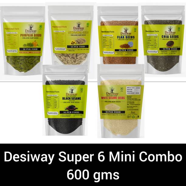 Desiway Desiway Super 6 Mini Combo Chia Seeds, Black Sesame Seeds, Sunflower Seeds, Sesame Seeds, Pumpkin Seeds