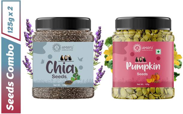 AMAYU Raw Organic Chia Seeds Weight Loss 125g | Pumpkin Seeds for Eating 125g Combo Chia Seeds, Pumpkin Seeds