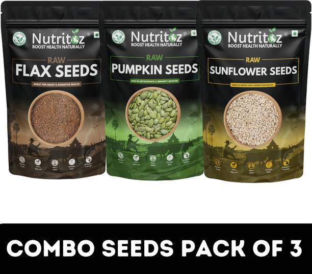 Nutritoz Raw Flax Seeds, Pumpkin Seeds & Sunflower Seeds Combo 100GM Pack of 3 Brown Flax Seeds, Pumpkin Seeds, Sunflower Seeds