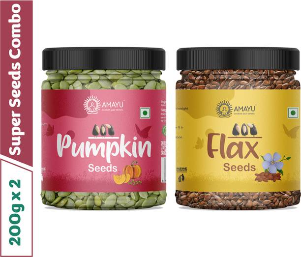 AMAYU Raw Organic Pumpkin Seeds 200g | Flax Seeds for Hair 200g | Weight Loss Pumpkin Seeds, Brown Flax Seeds