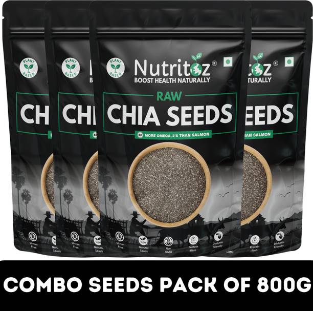 Nutritoz Premium Chia Seeds 800g Pack of 4 for Weightloss with Omega-3 & Protien Packed Black Chia Seeds