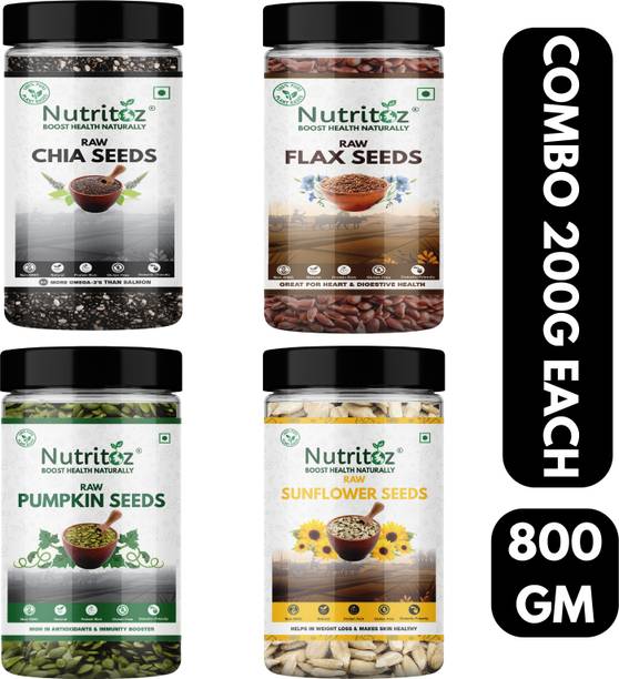 Nutritoz Raw Chia Seeds Combo Pack, Edible Seeds & Mixed Seeds 200G Each Pack With Chia Seeds, Brown Flax Seeds, Pumpkin Seeds, Sunflower Seeds