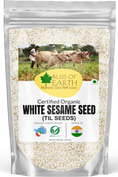 Bliss of Earth USDA organic white sesame seeds 500gm for eating, raw food Sesame Seeds