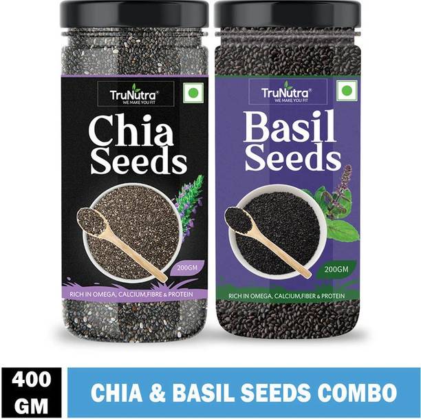 TruNutra Chia & Basil Combo For Weight Loss Fast High In Fiber & Iron Rich Superfood Chia Seeds