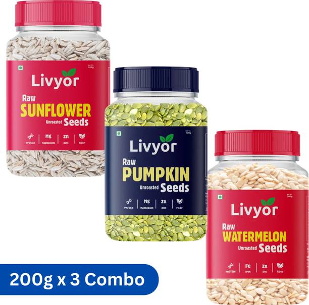 LIVYOR Combo Pack of 3 | Mix Seeds for eating Pumpkin Seeds, Sunflower Seeds, Watermelon Seeds