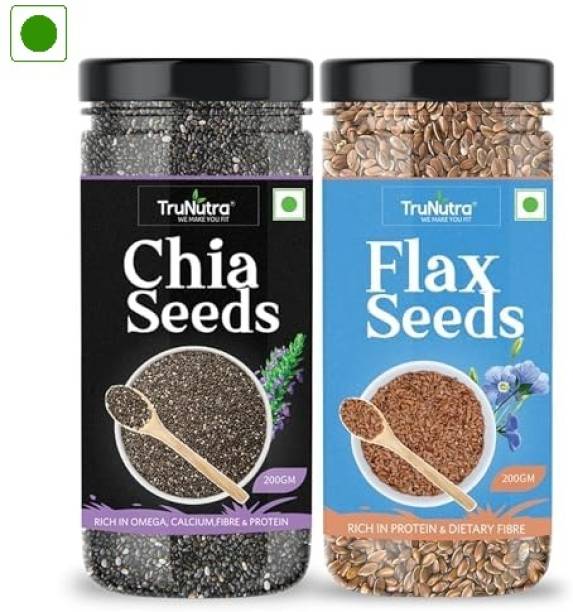 TruNutra Raw Chia Seeds, Flax Seeds Combo Loaded with Omega 3, Zinc, Fiber, Calcium, Protein for weight loss, Healthy Heart and Boost Immunity superfood seed for Eating Brown Chia Seeds, Brown Flax Seeds