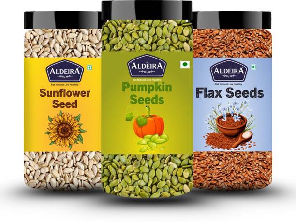 Aldeira Healthy Raw Seeds Combo Pack Each 200g - Pumpkin, Flax & Sunflower Seeds Sunflower Seeds, Pumpkin Seeds, Brown Flax Seeds
