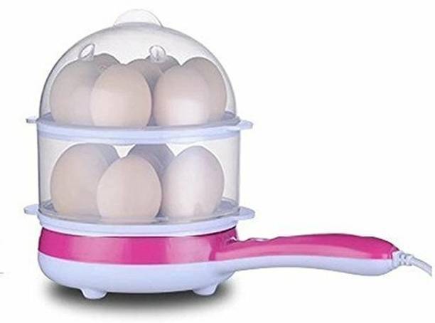 ENETLY Multi functional Electronic 2 in 1 double layer Layer Egg Boiler Steamer Cooker With Handle and Capacity of 14 Eggs Poacher| Egg Boiling Non-Stick Steamer and Egg Frying Pan Machine in Multicolor ET- Double Layer Handle Egg Boiler Electric Automatic Egg Cooker