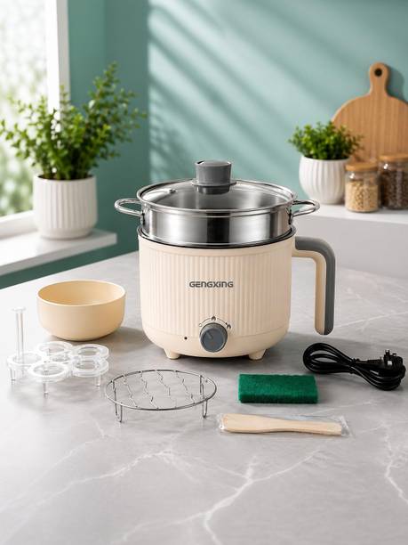 NowExp GENGXING 1.5L Stainless Steel Electric Cooker with Steamer,Multi-Purpose Hot Pot Air Fryer, Deep Fryer, Egg Boiler, Food Steamer, Rice Cooker, Travel Cooker
