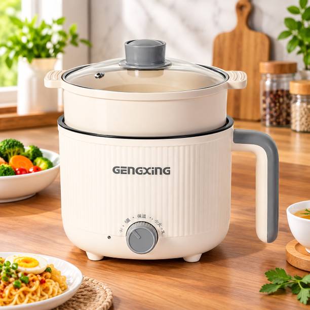 GENGXING 2 in 1 Eectric Multi Cooker with Steamer Multipurpose Cooking Pot Air Fryer, Deep Fryer, Egg Boiler, Food Steamer, Rice Cooker, Slow Cooker, Travel Cooker