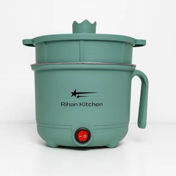 Rihan 1L Electric Multi-Cooker & Steamer Quick Boil, Noodles, Egg/Veg Boiler | Green Food Steamer