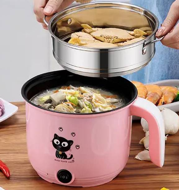 GAMADIYN BAZAAR empered Glass Lid, Multicolor 3-In-1 500W Multi Electric Cooker Kettle 1.8 Travel Cooker, Rice Cooker, Food Steamer, Egg Cooker, Egg Boiler