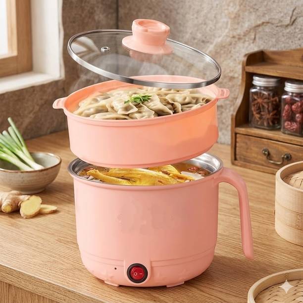 Virexa Peach Multifunction Electric Cooker for Noodles, Soup & More! Electric Rice Cooker with Steaming Feature