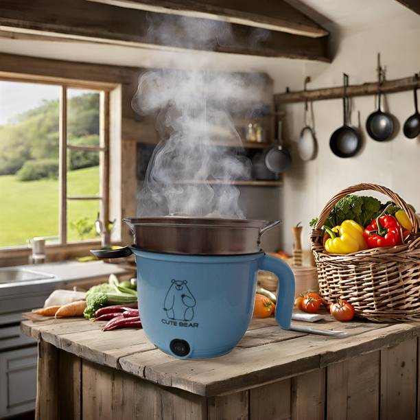 CREATION BAZAAR Multicolor Multi Electric Cooker Pot 1.8 L, 3-In-1 500W, Glass Lid With Steamer Travel Cooker, Rice Cooker, Food Steamer, Egg Cooker, Egg Boiler