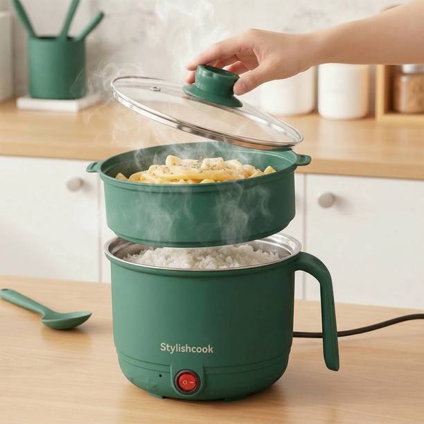 stylishcook Multiifunction Mini Non-Stick Hot Cooker with Glass Lid Base Concealed Cooking Rice Cooker, Travel Cooker, Egg Cooker, Egg Boiler