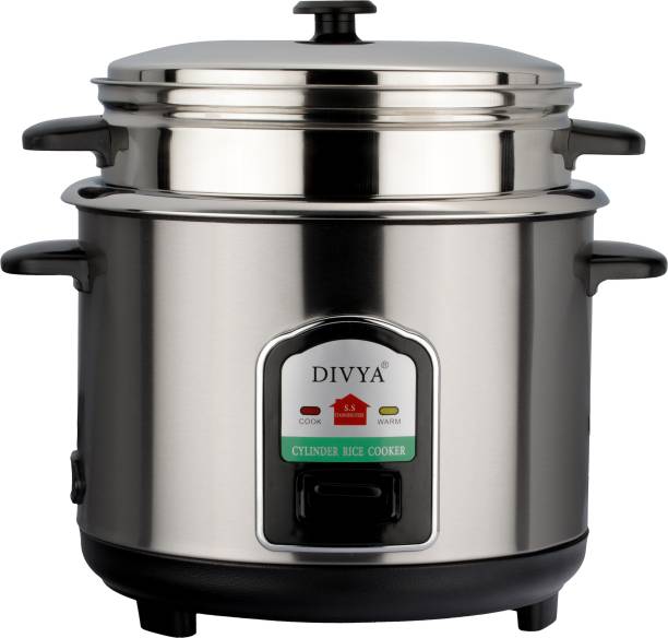 Divya Stainless Steel 1.8 Litres Cylinder Electric Rice Cooker with Steaming Feature