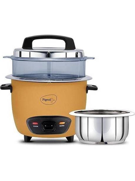 Pigeon Inox Pro 1 L | Single Stainless Steel Pot | Automatic | Steamer | Warmer | Small Electric Rice Cooker with Steaming Feature