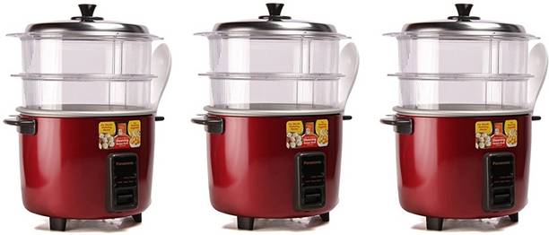 Panasonic SR-WA18H (SS) Red Pack of 3 Food Steamer, Rice Cooker