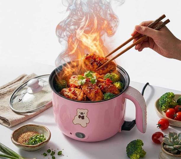 CREATION BAZAAR Multiifunction Mini Non-Stick Cooker with Glass Lid Base Concealed Cooking Hot Rice Cooker, Travel Cooker, Egg Boiler, Egg Cooker