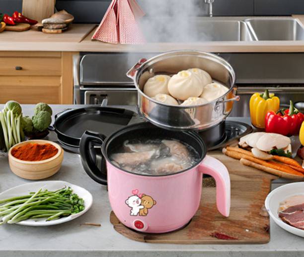 GAMADIYN BAZAAR Cookers,Portable Mini Rice Cooker with Non Stick Liner and Glass Transparent Lid Travel Cooker, Rice Cooker, Food Steamer, Egg Cooker, Egg Boiler