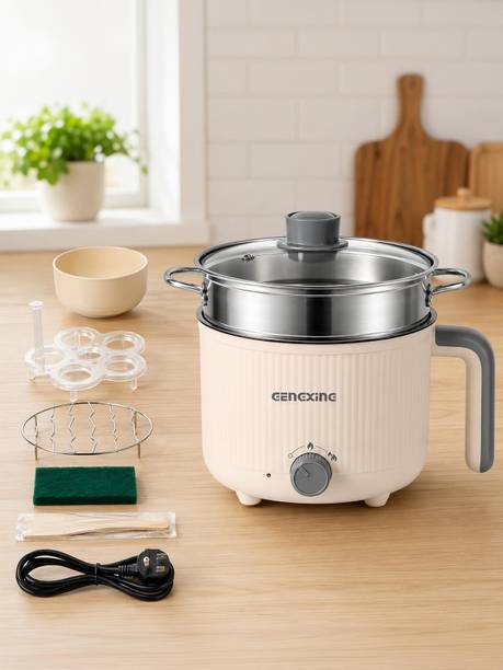 NowExp Electric Cooker with steel Steamer Basket Portable Non Stick Cooker Air Fryer, Deep Fryer, Egg Boiler, Egg Cooker, Food Steamer, Rice Cooker, Travel Cooker
