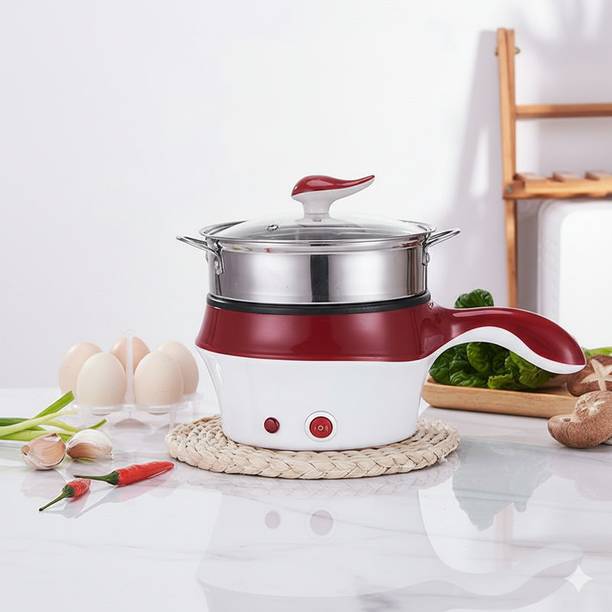 Frenzy Ecommerce Multipurpose Electric Cooker with Glass Lid, Non-Stick Pan & Long Handle Food Steamer, Rice Cooker, Travel Cooker, Egg Boiler