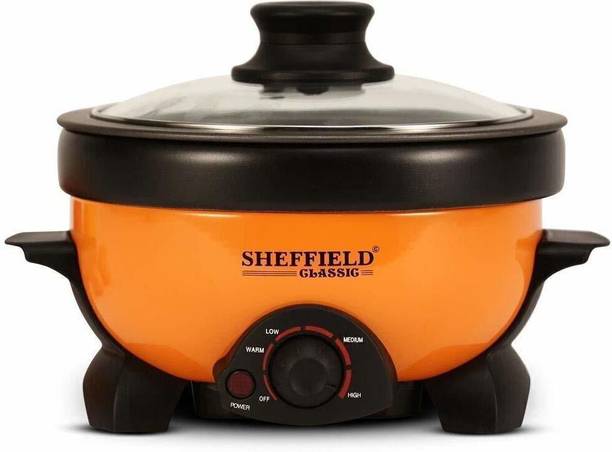 Sheffield Classic 3-In-1 Aluminum Multi-Cooker 1.1 L(Boil, Grill, Fry) 800W, 10-inches, Orange Deep Fryer, Travel Cooker, Food Steamer