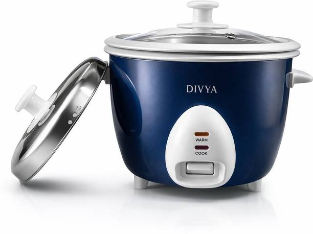 DIVYA 1.0 L Drum Rice Cooker | Double Pot & Double Lid | 400 W | Glass Lid | Electric Rice Cooker