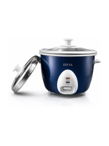 DIVYA 1.0 L Drum Rice Cooker | Double Pot & Double Lid | 400 W | Glass Lid | Electric Rice Cooker