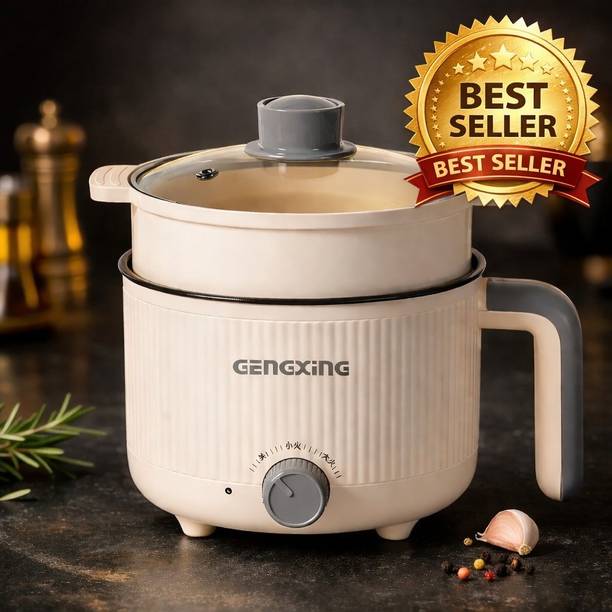 MOOKA 2-in-1 Electric Hot Pot & Steamer Non-Stick Mini Cooker Rice Cooker, Air Fryer, Deep Fryer, Egg Roll Maker, Food Steamer, Travel Cooker