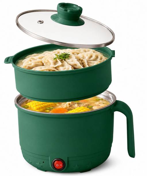 RHHG E COM Portable Electric Cooking Pot with Steamer Food Steamer, Rice Cooker, Slow Cooker, Travel Cooker