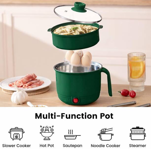 AVIRA OVERSEAS Electric Cooking Pot with Steamer Deep Fryer, Egg Cooker, Food Steamer, Rice Cooker