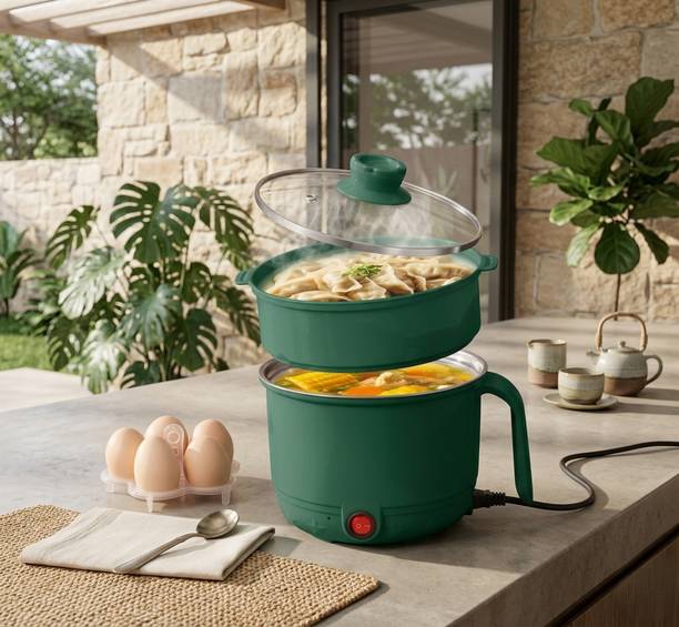 FRESINIYA ENTERPRISES Electric Mini Cooking Pot with Steamer & Glass Lid for Soup, Rice & Noodles Electric Pressure Cooker