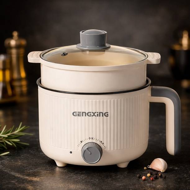 MOOKA Electric Multi Cooker with Glass Lid Adjustable Temperature Control Air Fryer, Egg Boiler, Deep Fryer, Food Steamer, Rice Cooker, Travel Cooker