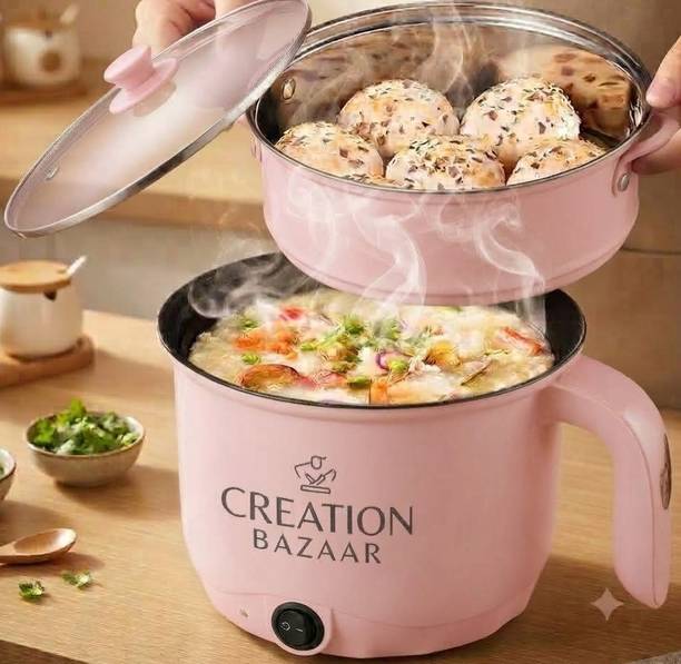 CREATION BAZAAR Multicolor Multi Electric Cooker Pot 1.8 L, 3-In-1 500W, Glass Lid With Steamer Travel Cooker, Rice Cooker, Food Steamer, Egg Cooker, Egg Boiler