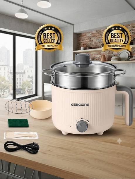 NowExp Portable Electric Hot Pot with Steamer, 1.5 L Non Stick Electric Cooking Pot Air Fryer, Deep Fryer, Egg Boiler, Egg Cooker, Food Steamer, Rice Cooker, Travel Cooker