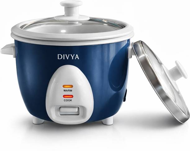 DIVYA 0.6 L Drum Rice Cooker | Double Pot & Double Lid | 300 W | Electric Rice Cooker