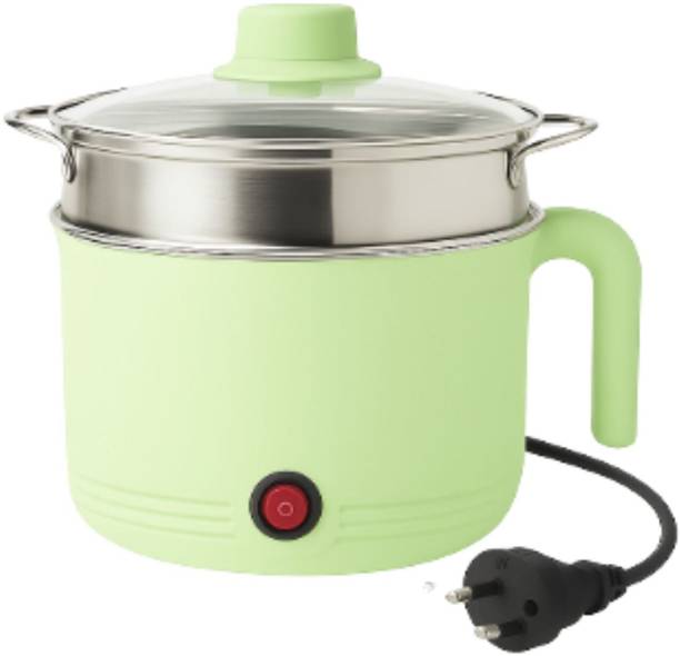 doppio Electric Cooker – Multi-Purpose Mini Pot with Steamer (1.5L, Green) Food Steamer, Electric Pressure Cooker